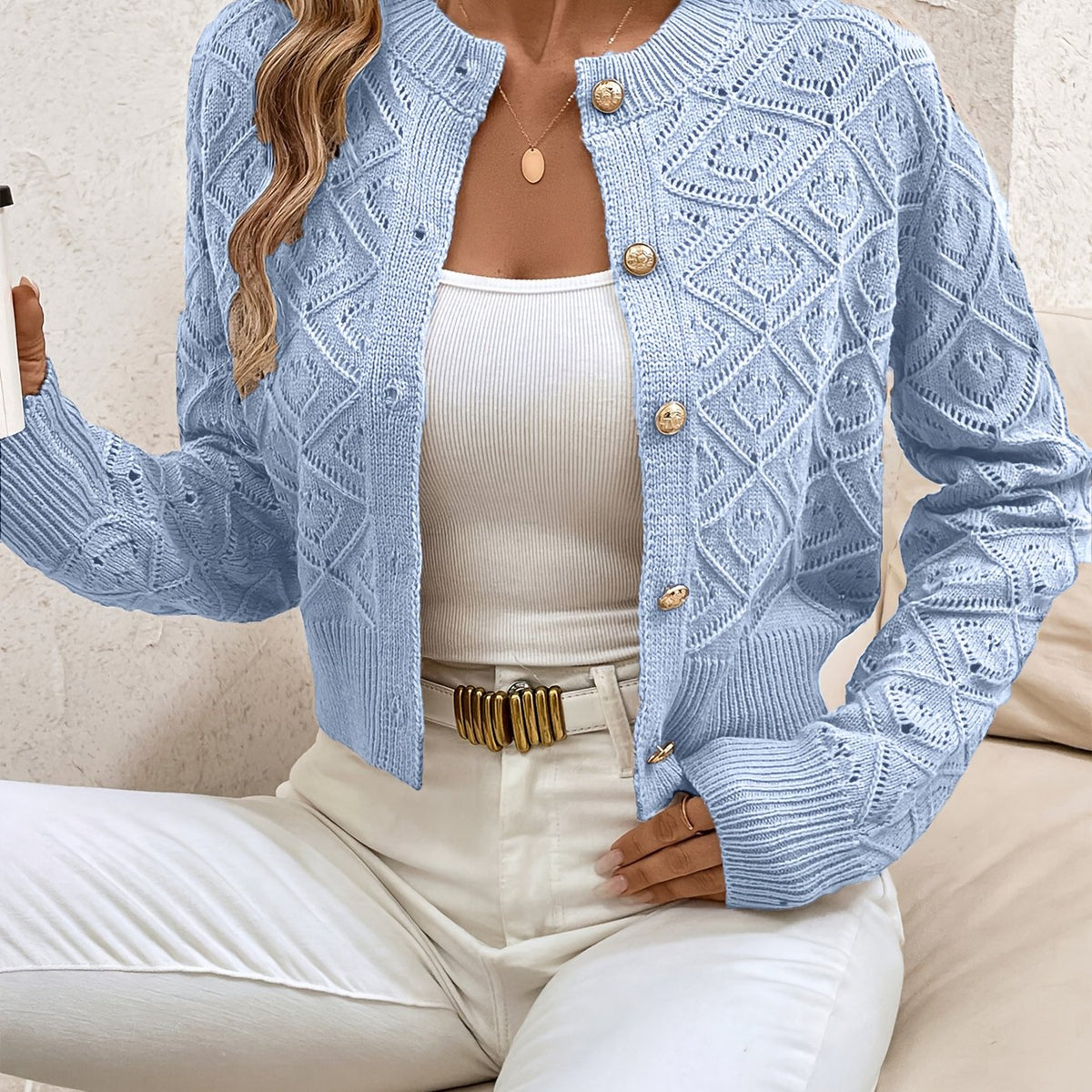 Sylvie - Cardigan Élégant Ajouré Boutonné