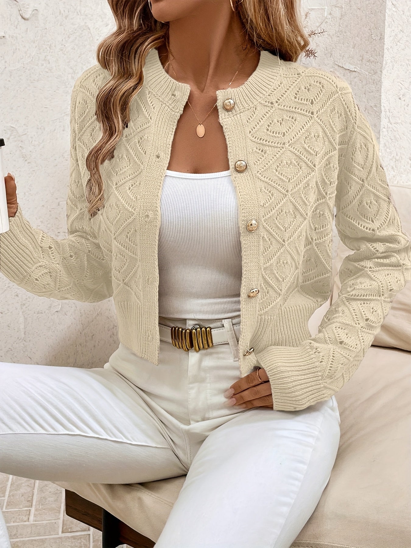Sylvie - Cardigan Élégant Ajouré Boutonné