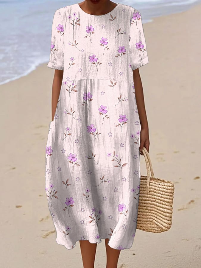 Robe Femme Imprimée Fleurs Manches Courtes - Zara