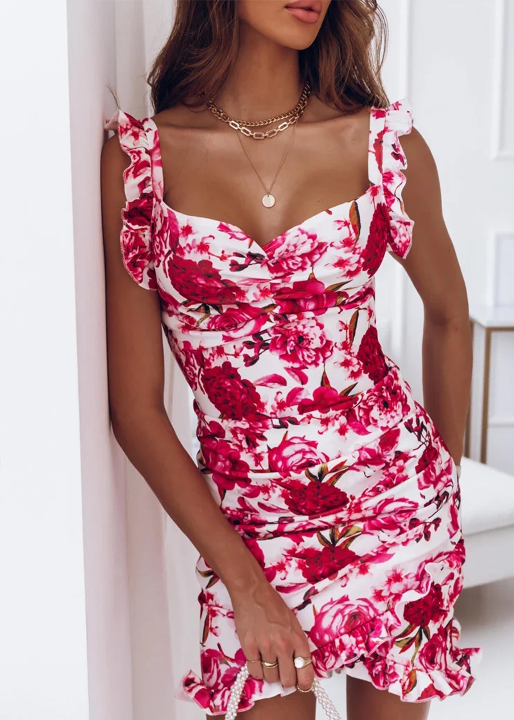 Image de variante pour Sabelle - Robe Mini à Fleurs - Sans Manches et Col en V, - Robes Femmes Été-31