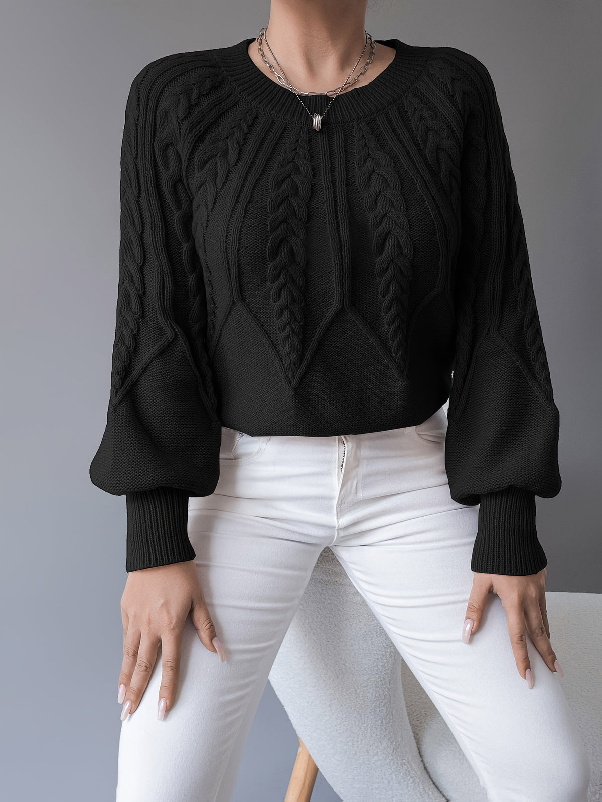 Sophie - Pull Élégant Torsadé Manches Bouffantes