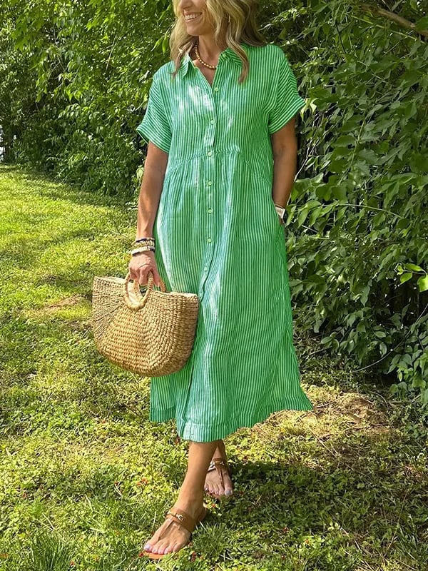 Robe Midi Femme en Lin Rayée - Chloé