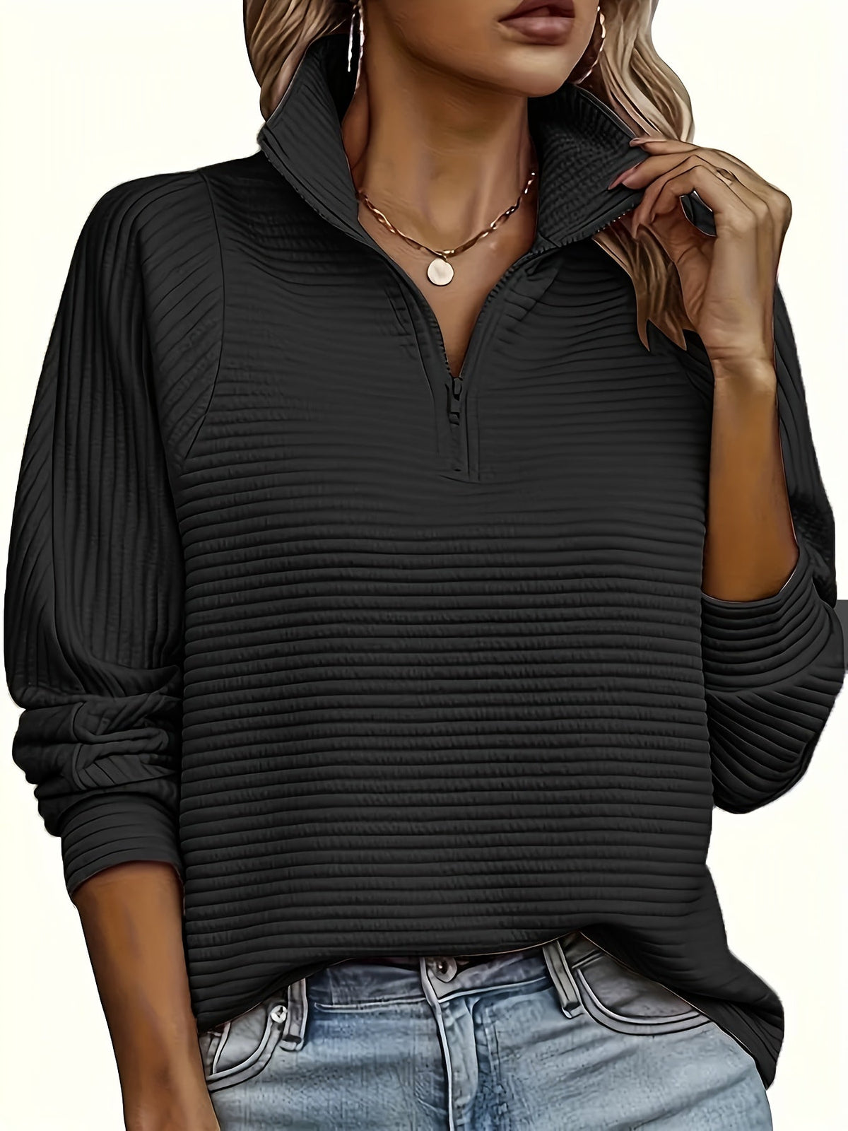 Camille - Sweat Chic Col Zippé Texturé