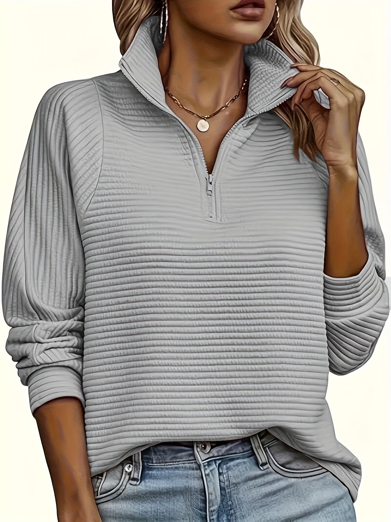 Camille - Sweat Chic Col Zippé Texturé