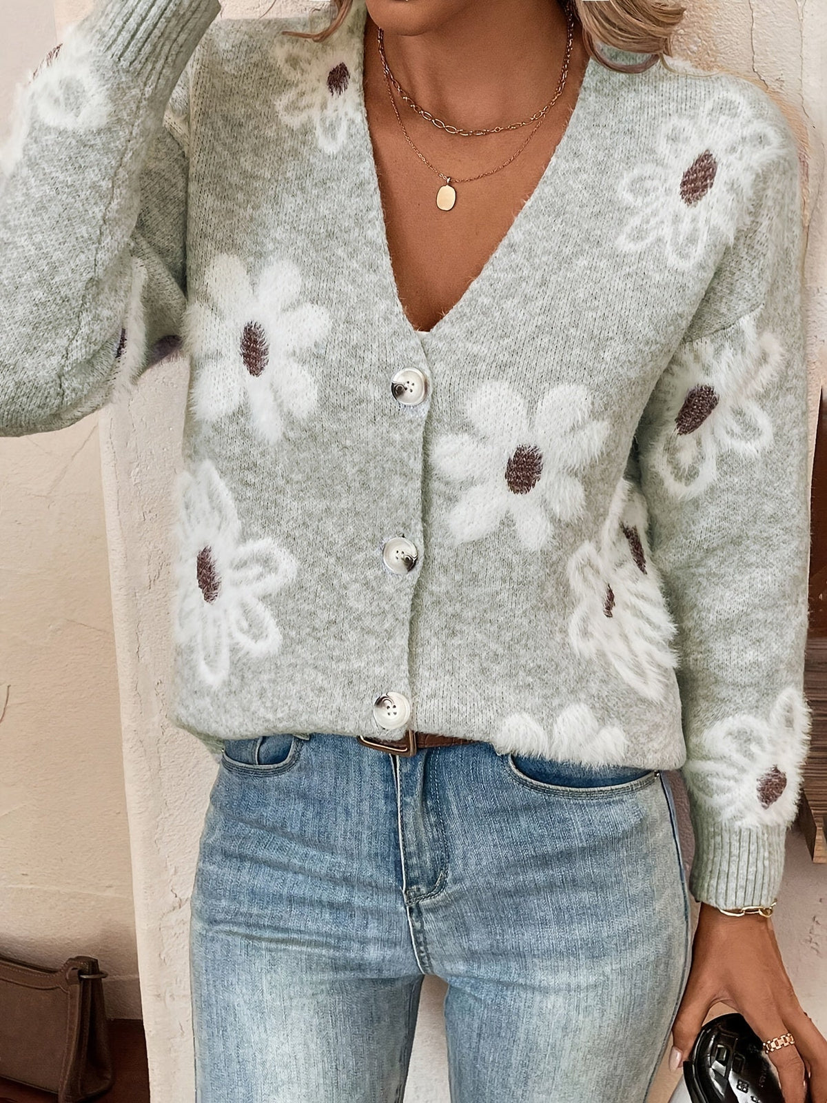 Aurélie - Gilet Féminin Fleuri Boutonné