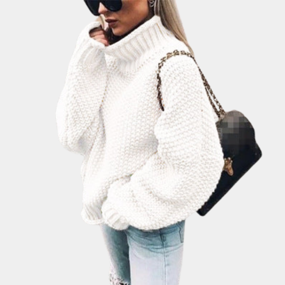 Nathalie - Pull Élégant Oversize Col Roulé