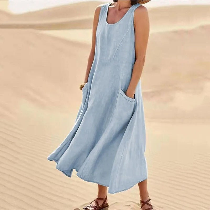 Camille - Robe Lin Sans Manches Longue Femme