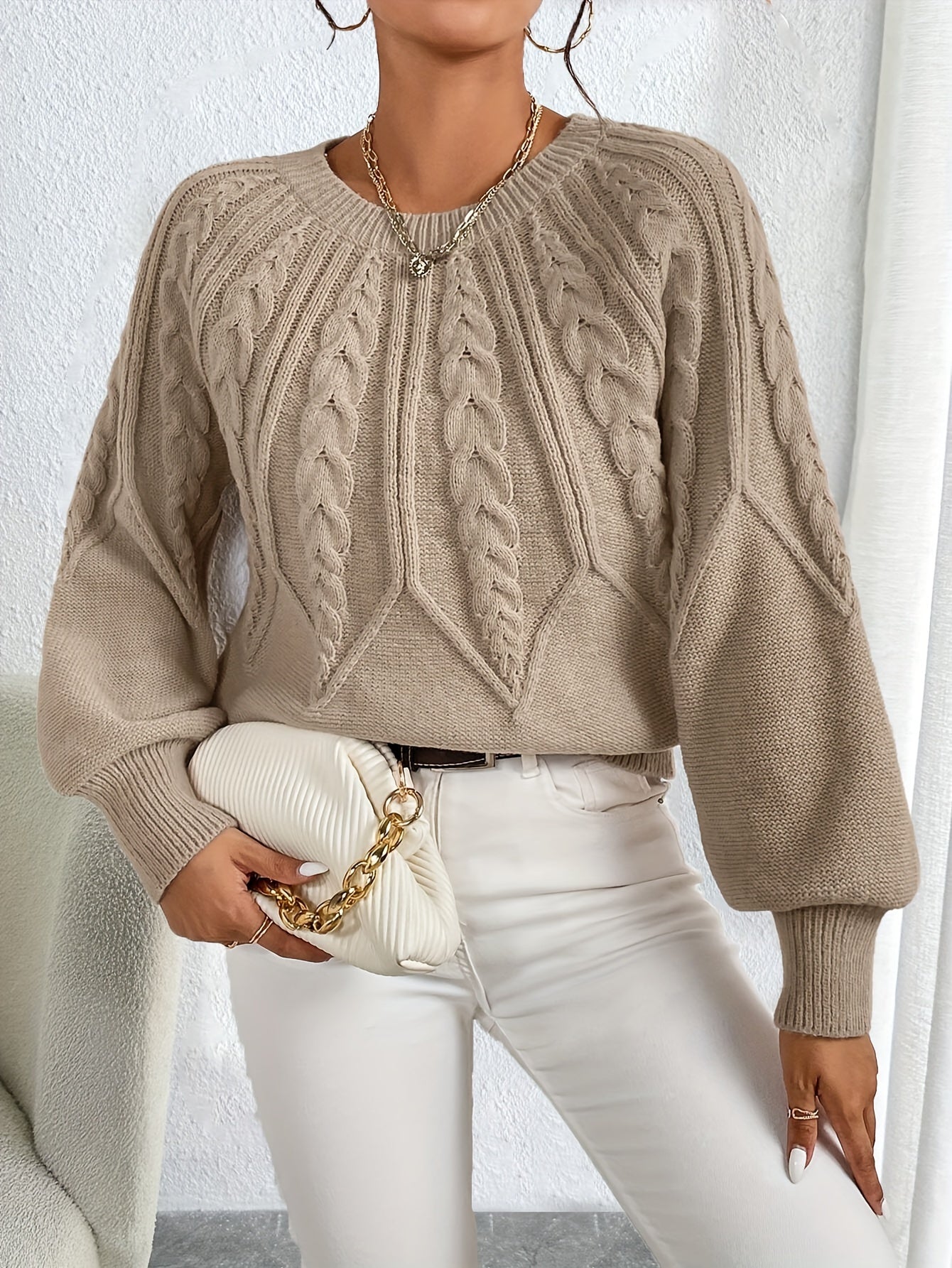 Sophie - Pull Élégant Torsadé Manches Bouffantes