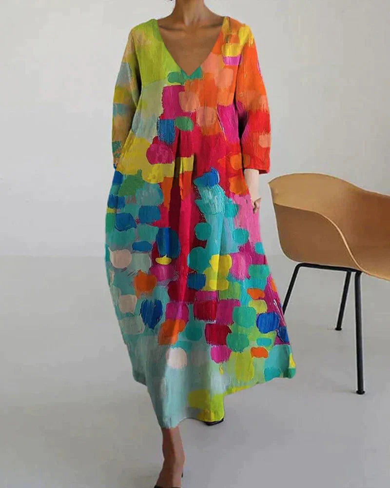 Thea - Robe Imprimée Colorée Avec Décolleté En V