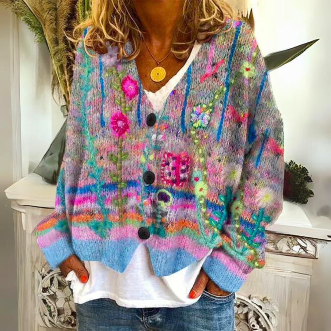Nathalie - Gilet Féminin Fleuri Brodé