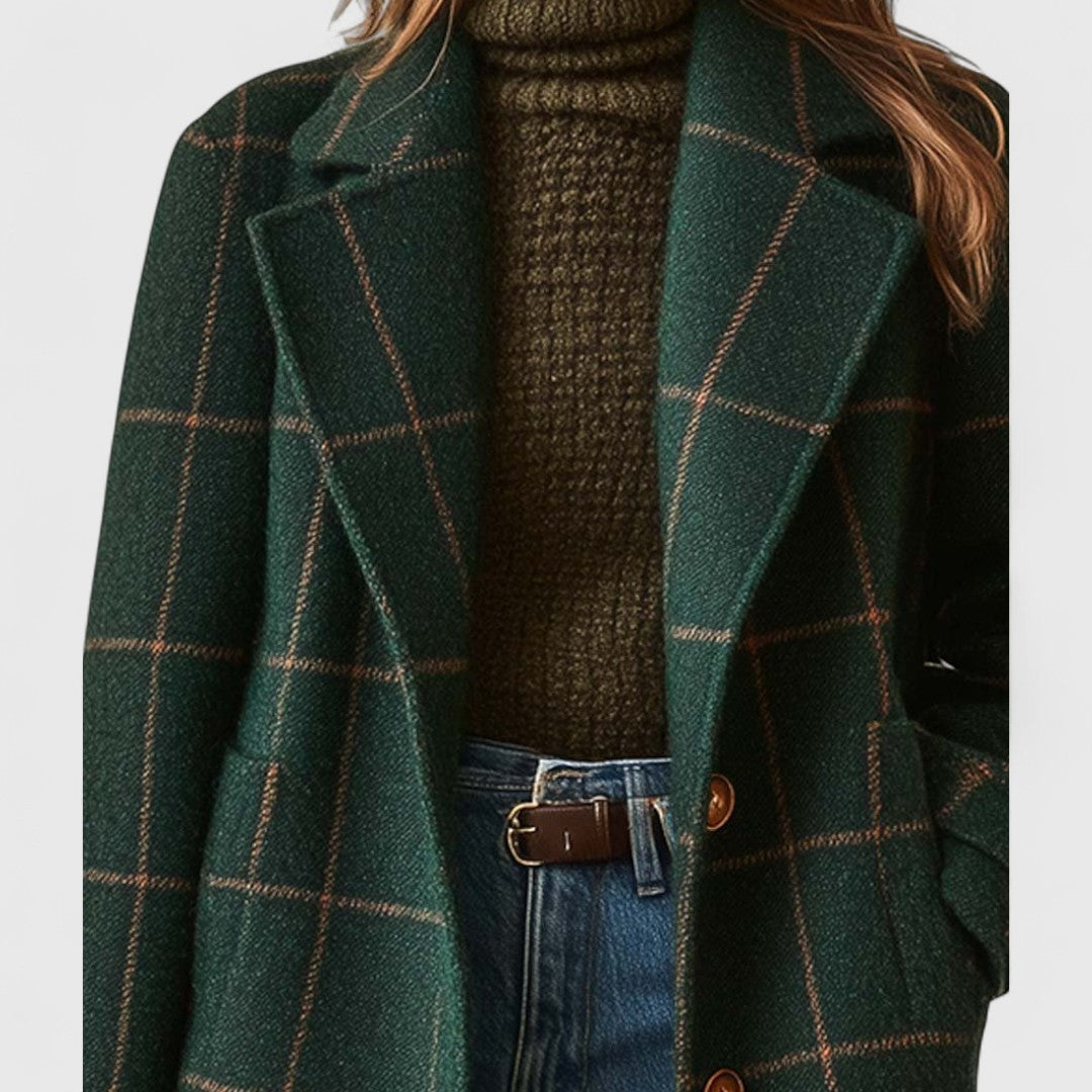 VĂ©ronique | Manteau ĂlĂ©gant Mi-Long Carreaux