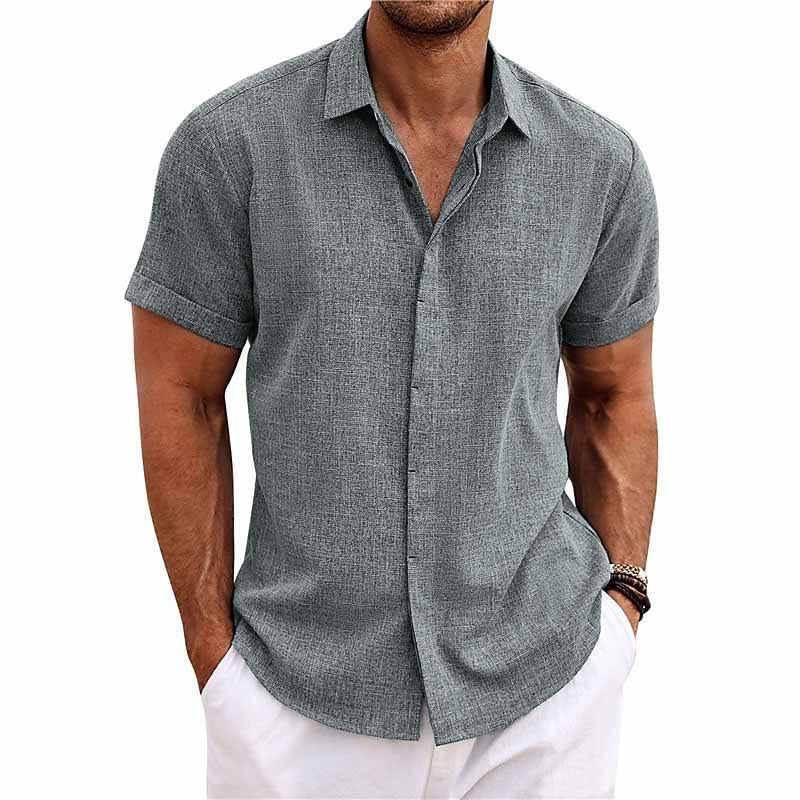Theo - Chemise Lin Manches Courtes Décontractée Homme