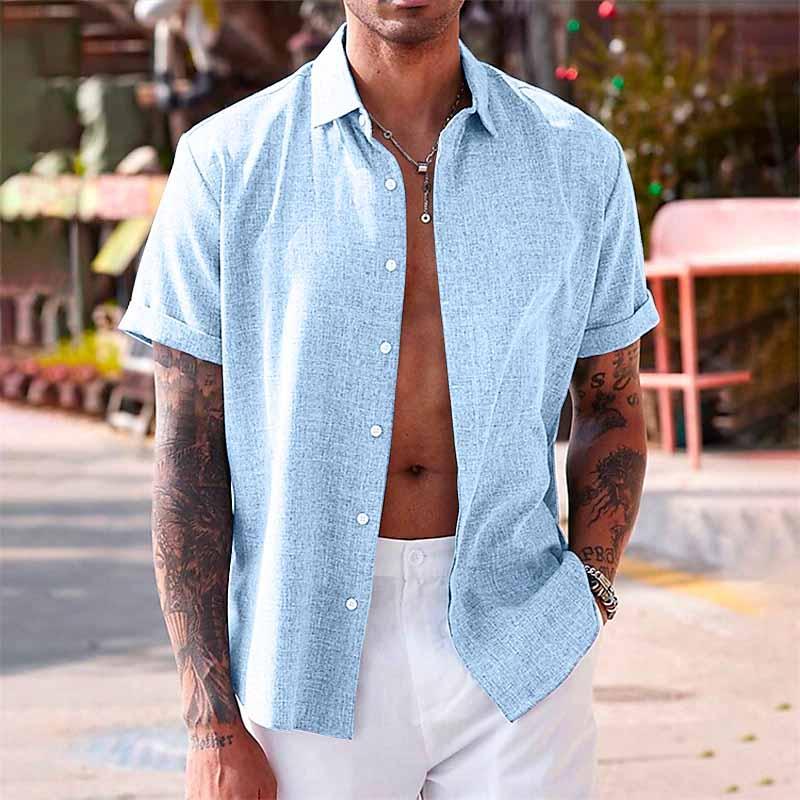 Theo - Chemise Lin Manches Courtes Décontractée Homme