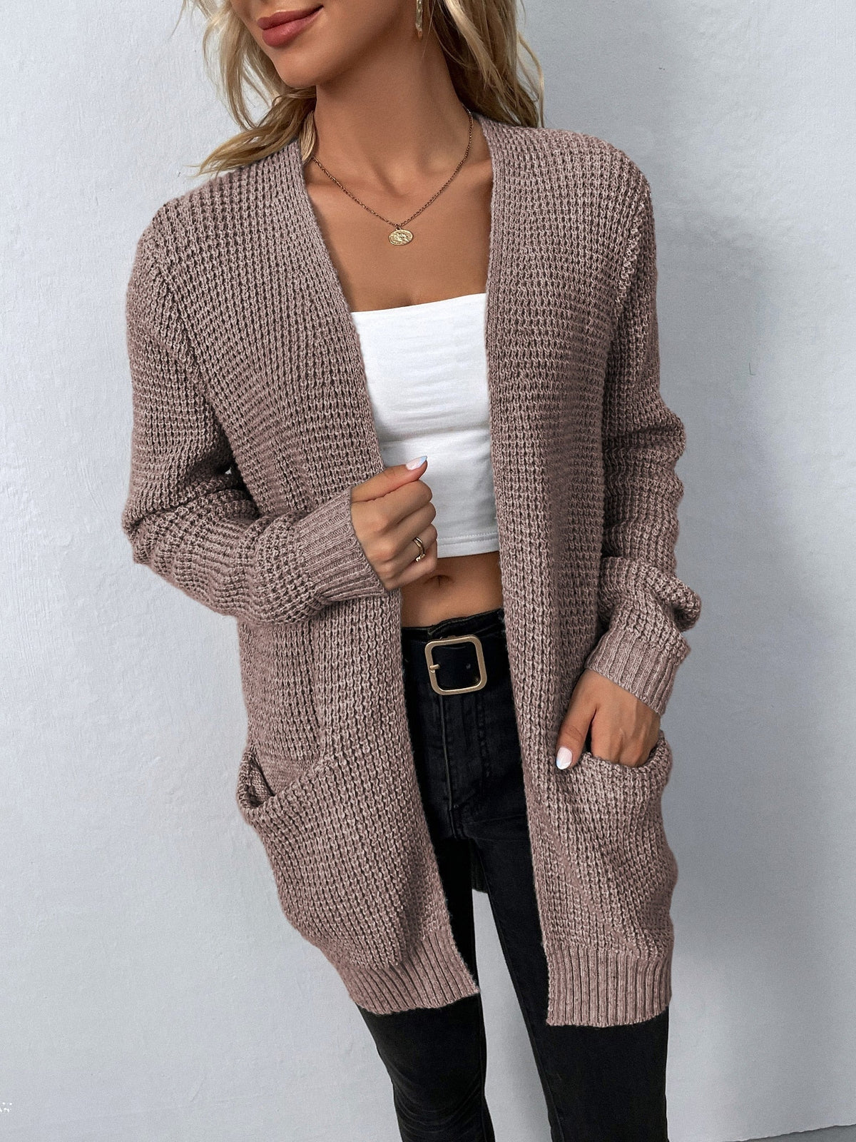 Nathalie - Cardigan Élégant Long Grosse Maille