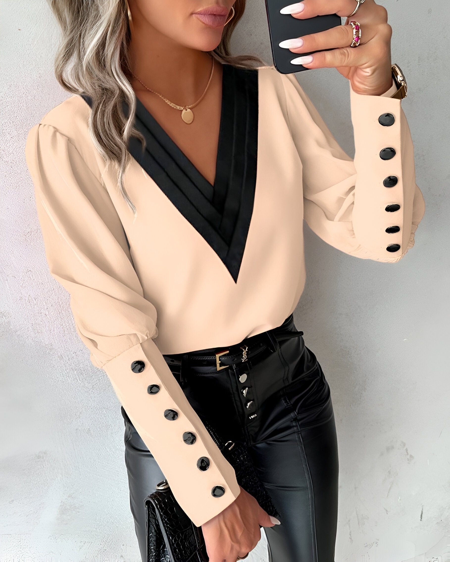 Blouse Femme Col V À Manches Bouffantes - Élise