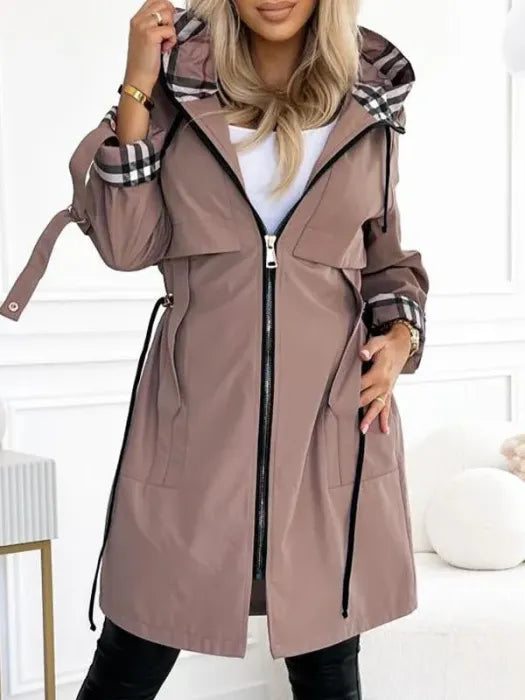 Valérie | Imperméable Chic Zippé à Capuche