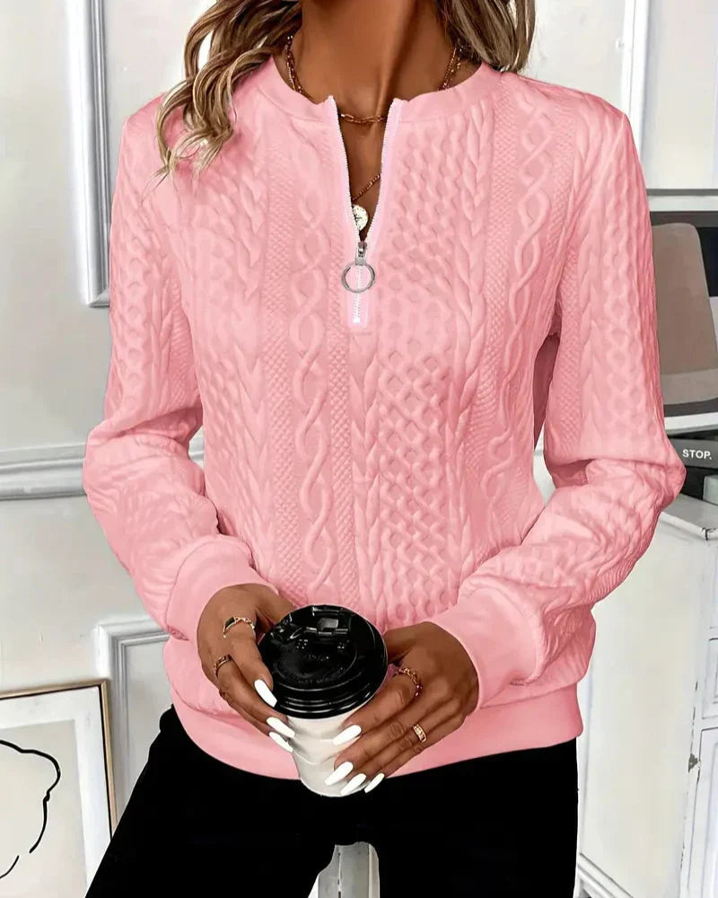 Caroline - Pull Élégant Zippé Grosse Maille