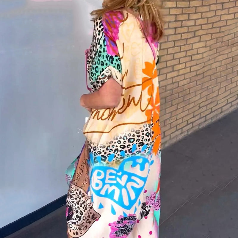 Robe Longue Femme Léopard Bohème - Marine
