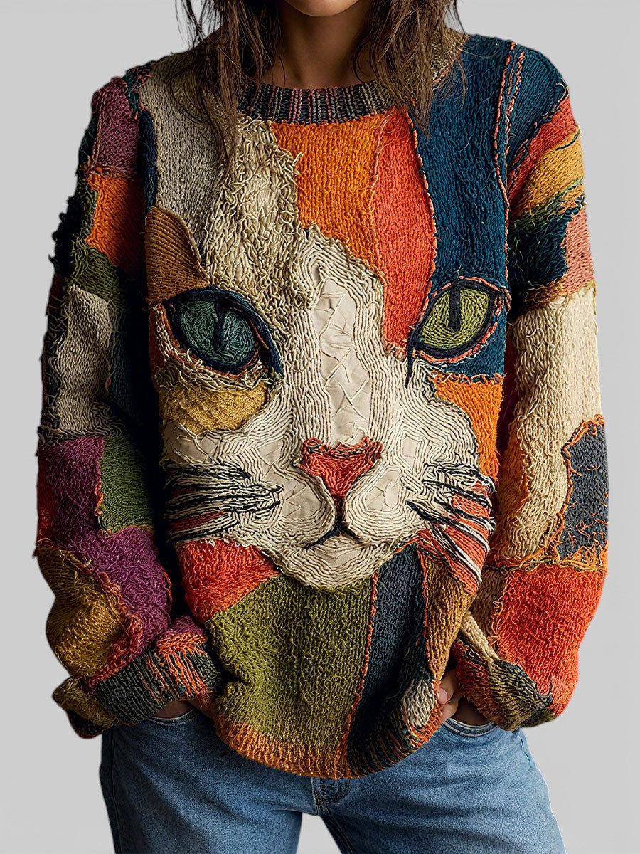 Sandrine | Pull Chic Chaud Chat Patchwork