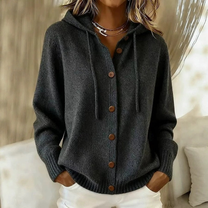 Camille - Cardigan Élégant à Capuche Boutonné