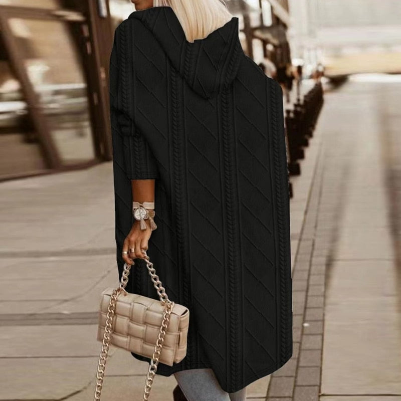 Nadine | Cardigan Élégant Long à Capuche