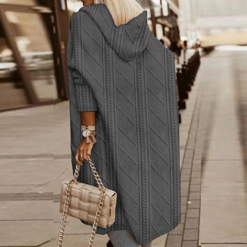 Nadine | Cardigan Élégant Long à Capuche