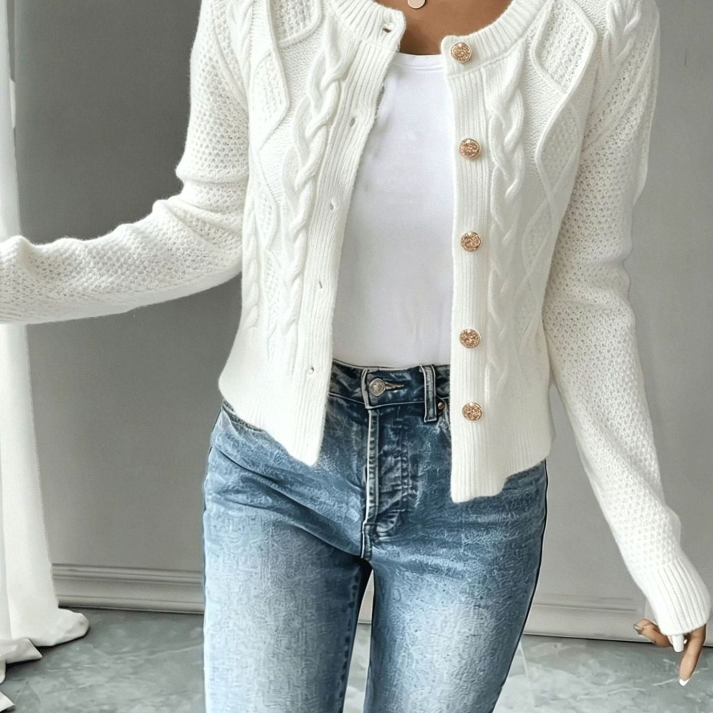 Isabelle - Cardigan Élégant Torsadé Boutonné