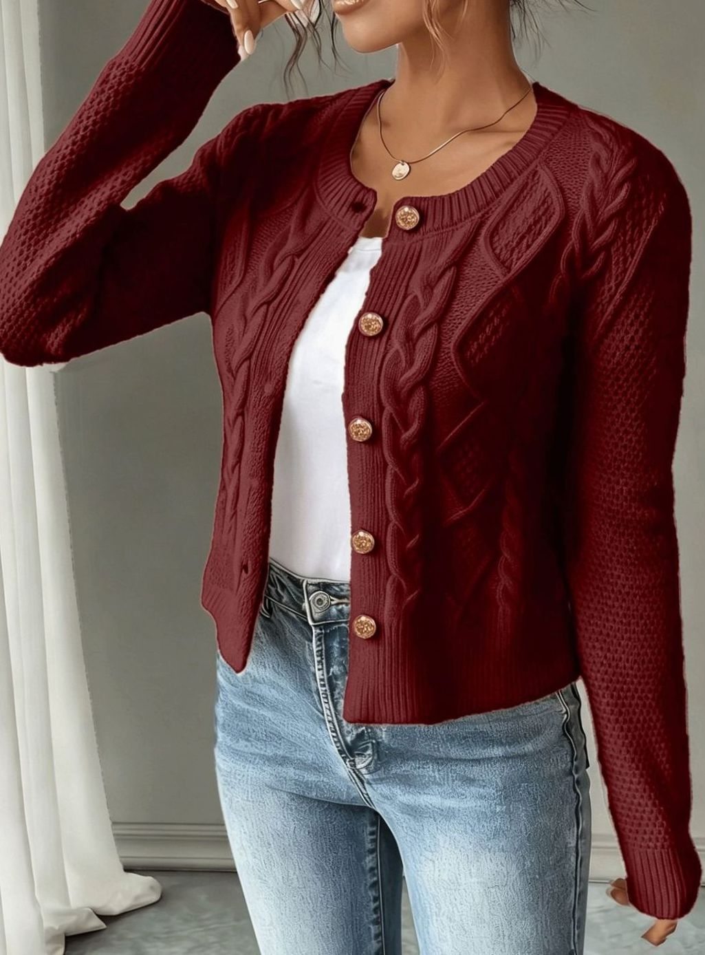 Isabelle - Cardigan Élégant Torsadé Boutonné