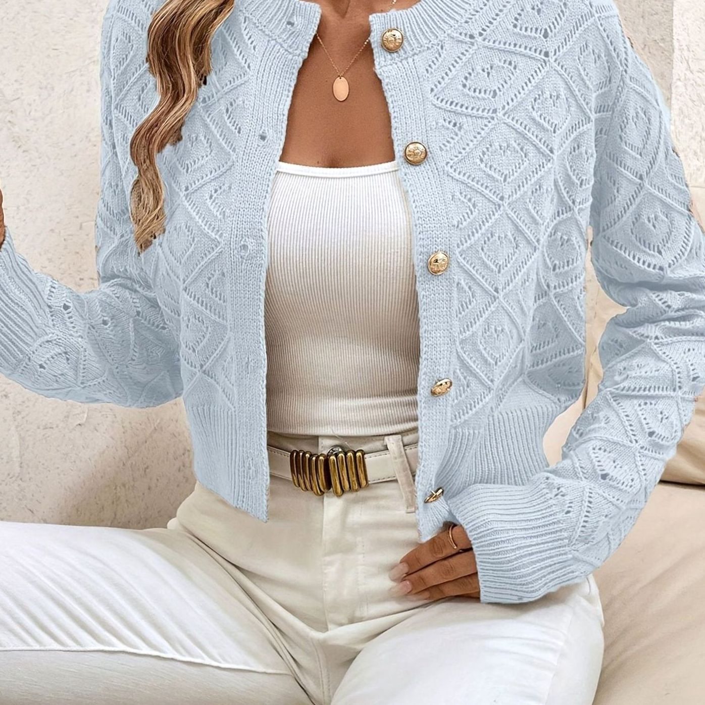 Priya - Cardigan Élégant Court Ajouré