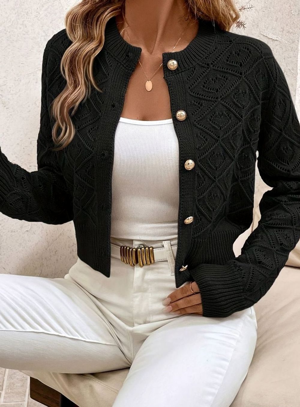 Priya - Cardigan Élégant Court Ajouré