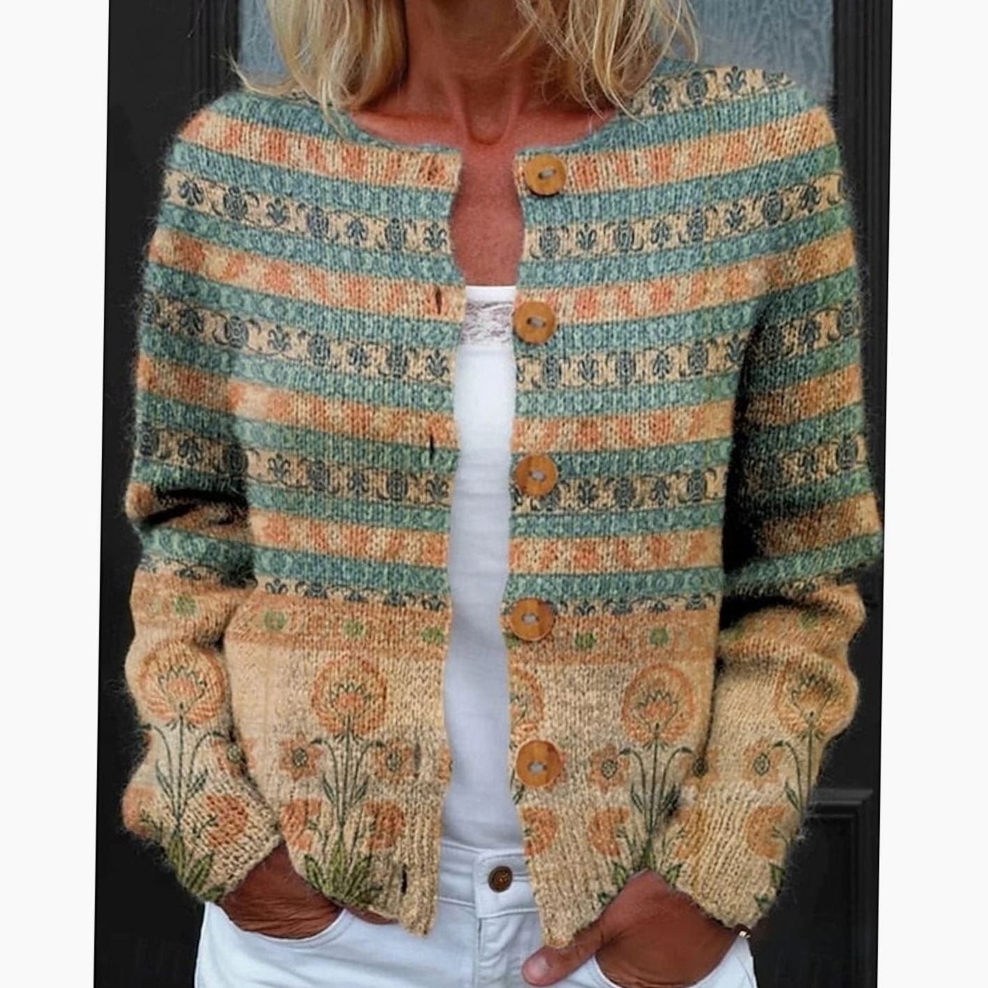 Sylvie - Cardigan Féminin Fleuri Boutonné