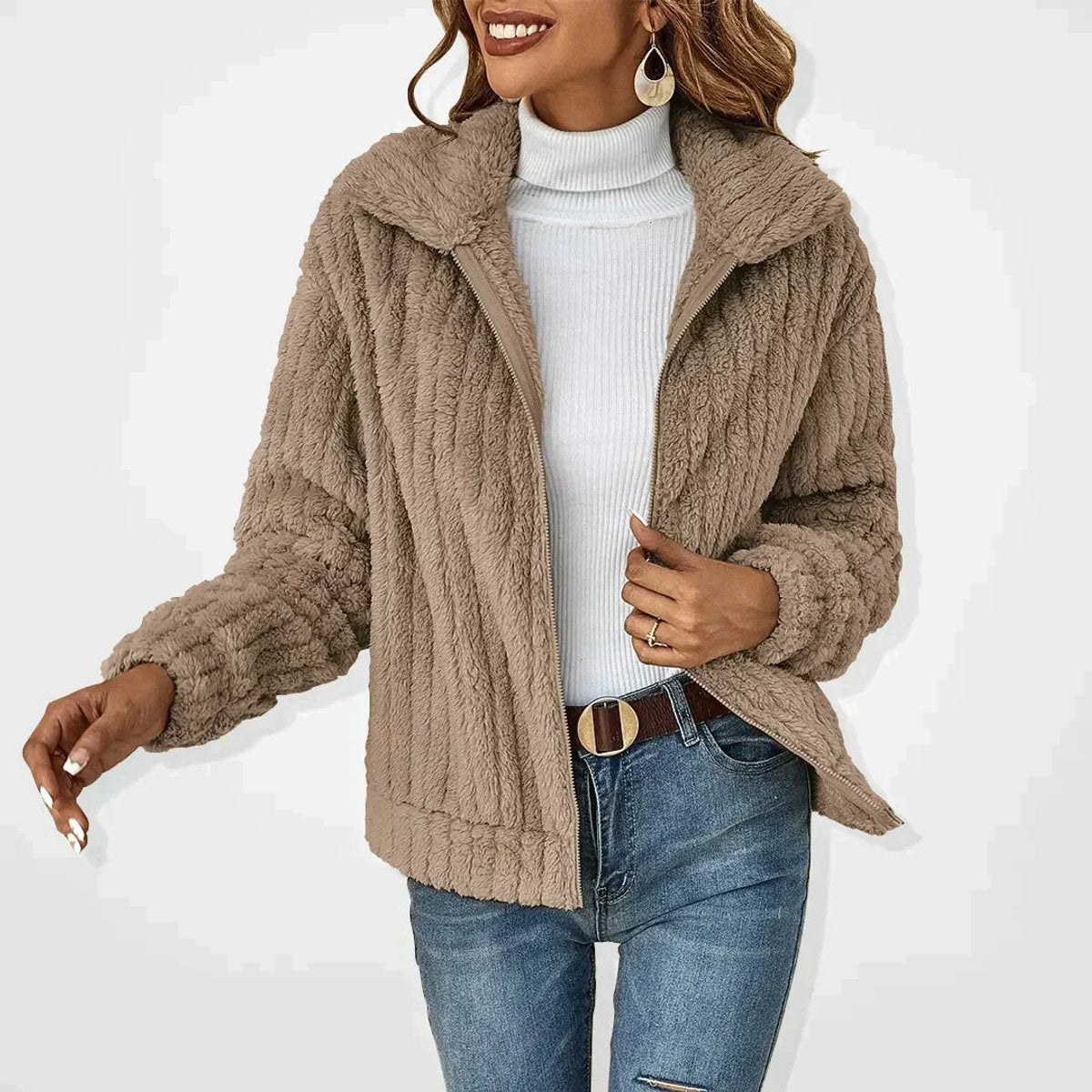 Karine - Cardigan Élégant Oversize Zippé