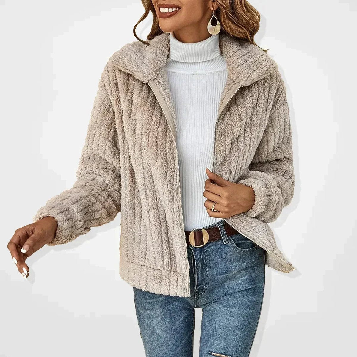 Karine - Cardigan Élégant Oversize Zippé