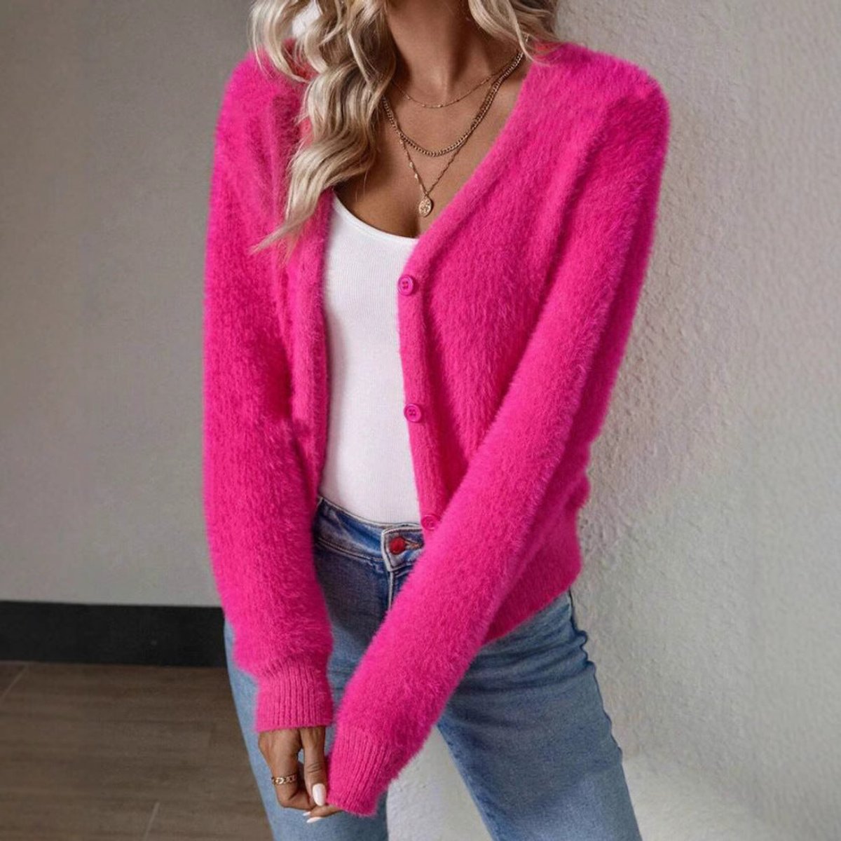 Sylvie - Cardigan Élégant Col V Boutonné