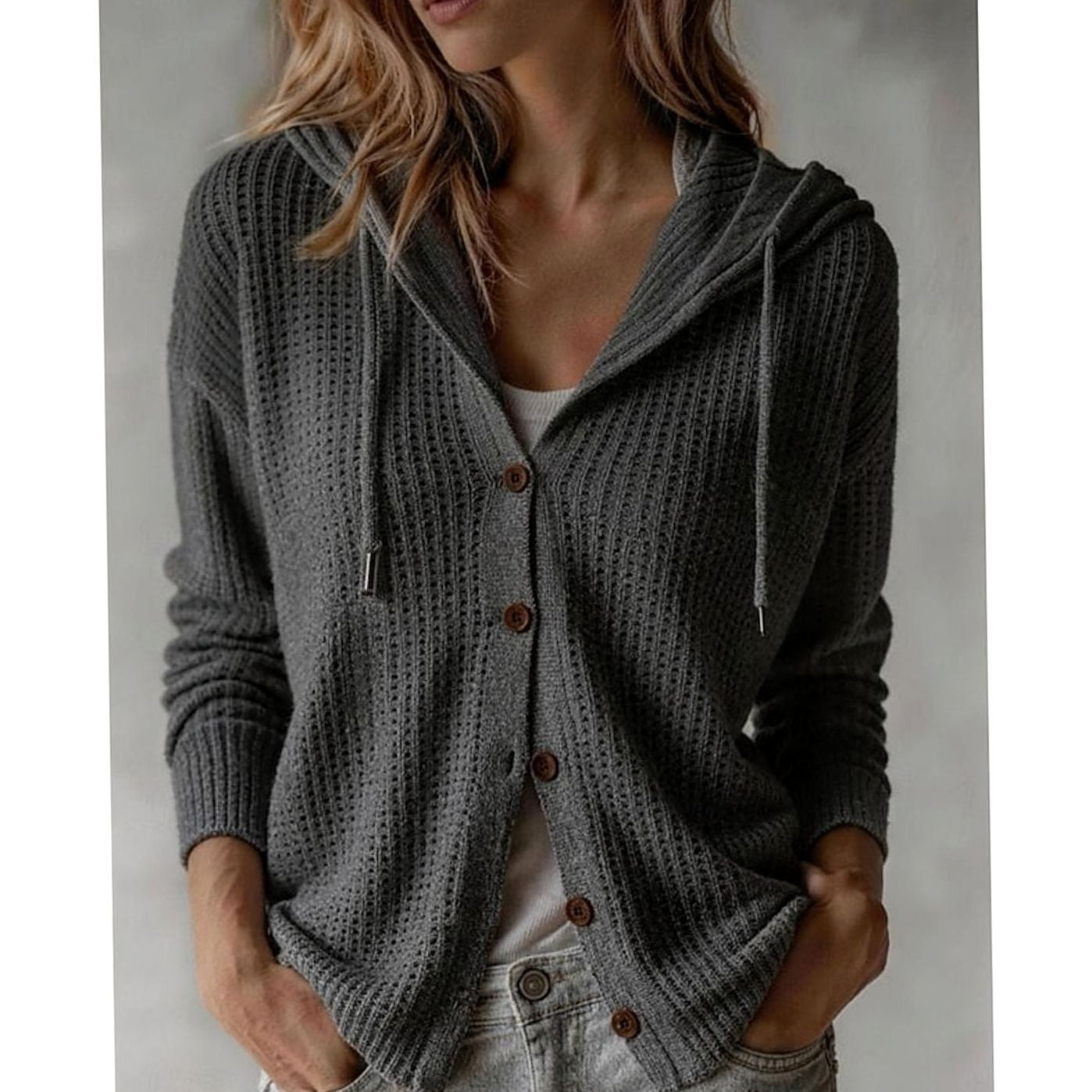 Sylvie - Cardigan Élégant Capuche Boutonné