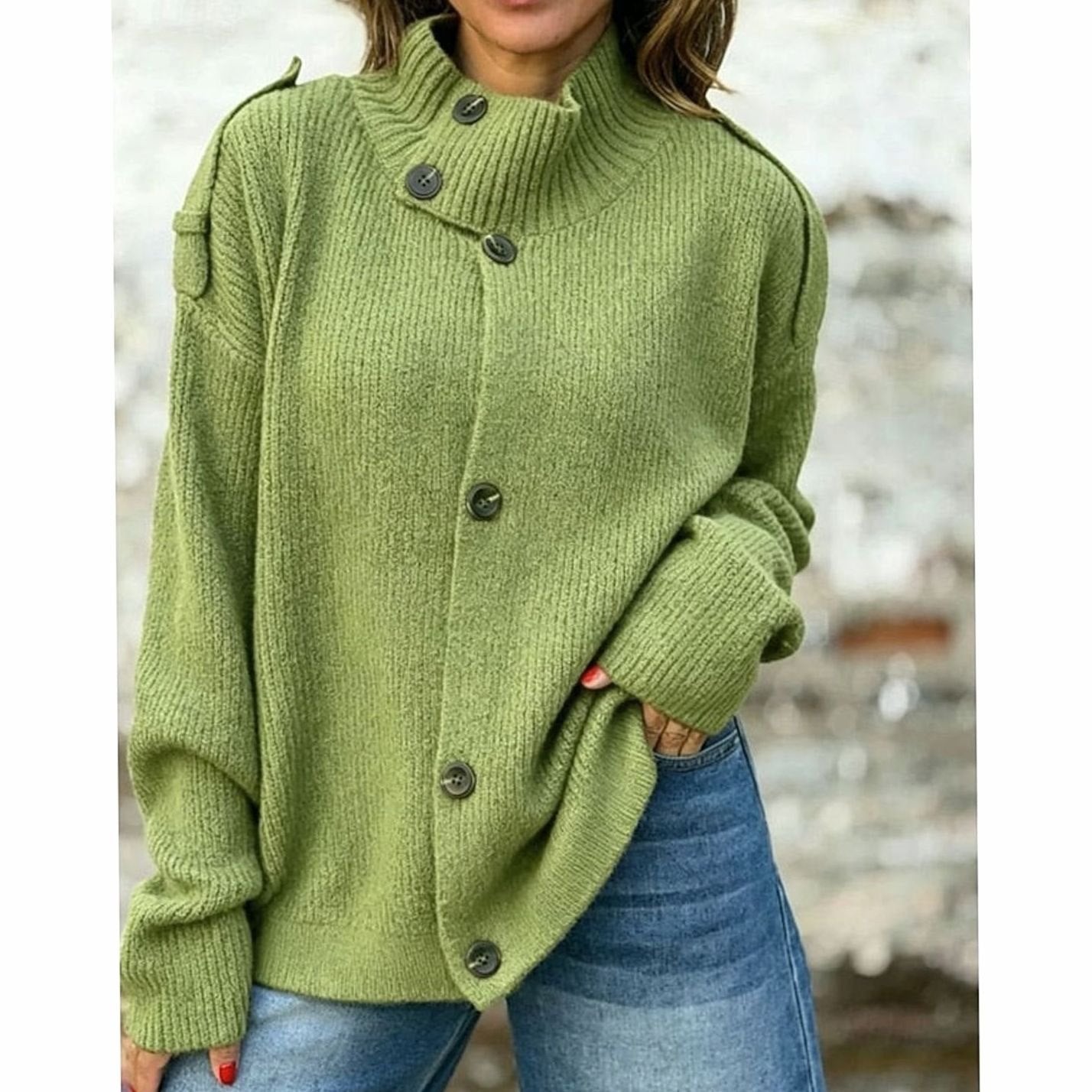 Karine - Cardigan Élégant Oversize Col Montant