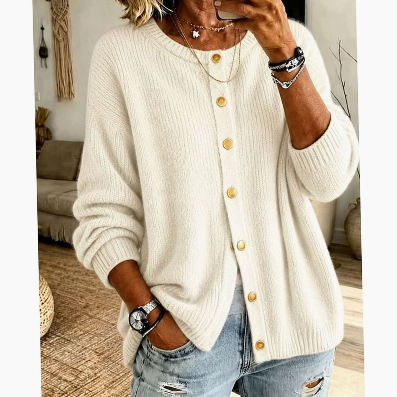Isabelle - Cardigan Élégant Oversize Boutonné
