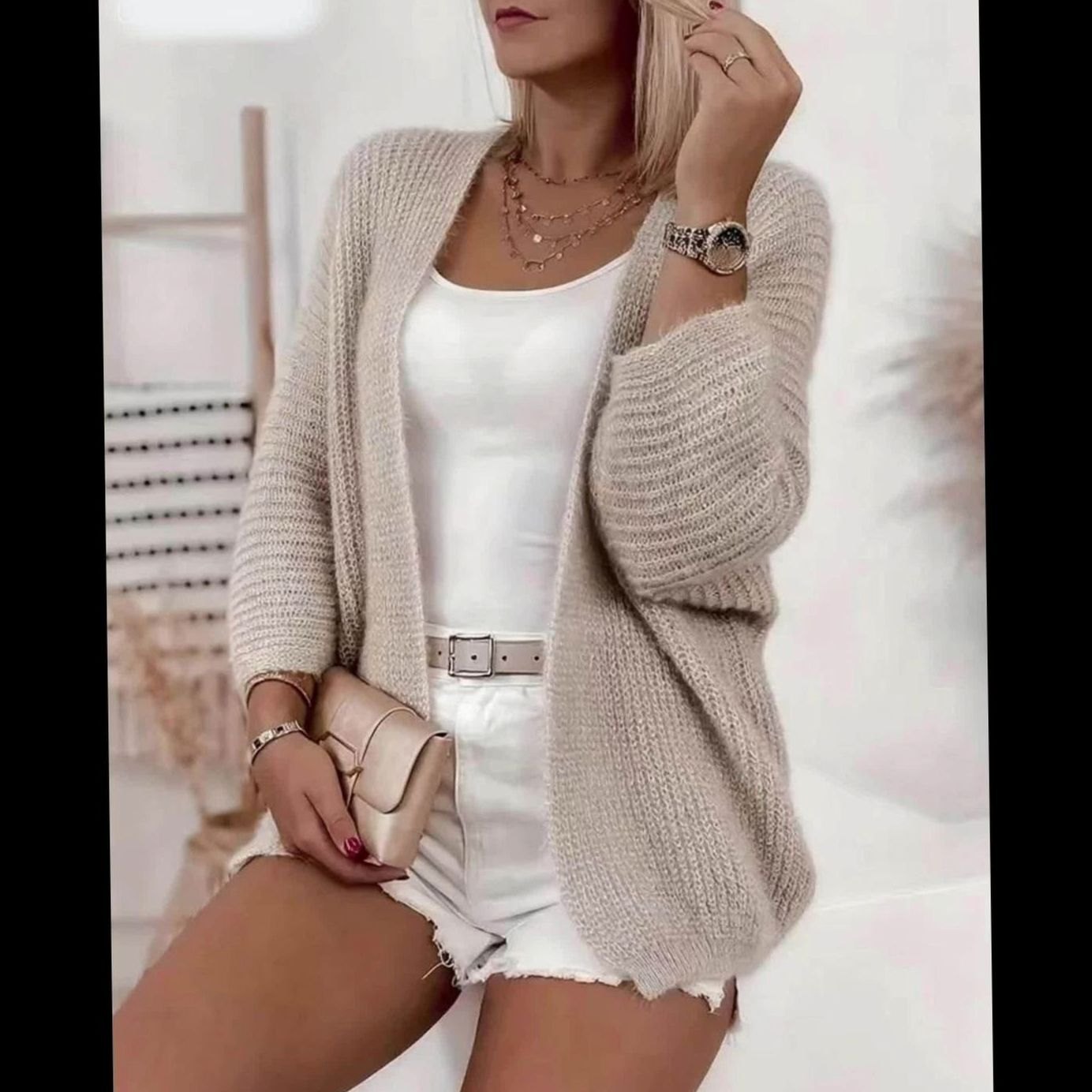 Delphine - Cardigan Élégant Oversize Grosse Maille