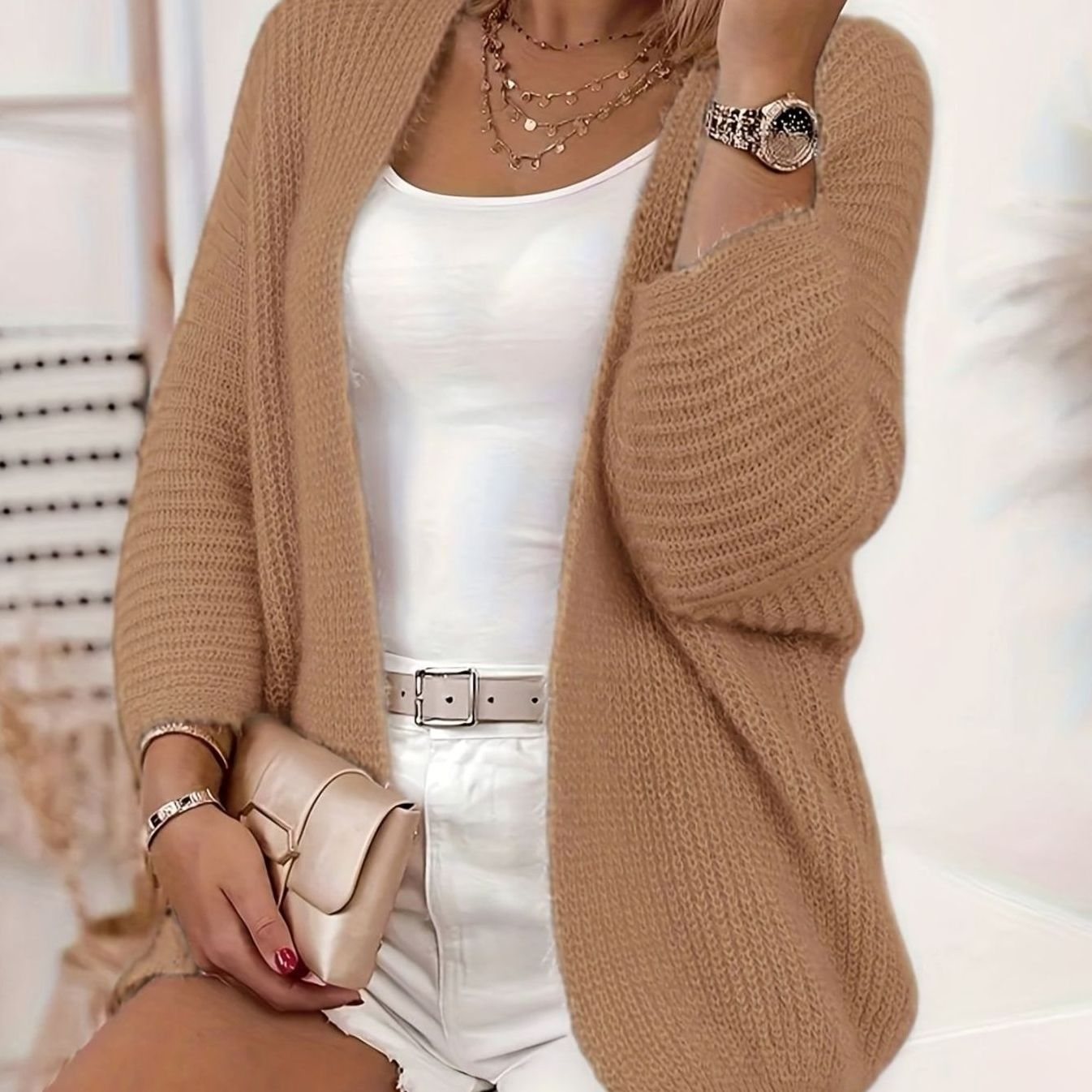 Delphine - Cardigan Élégant Oversize Grosse Maille