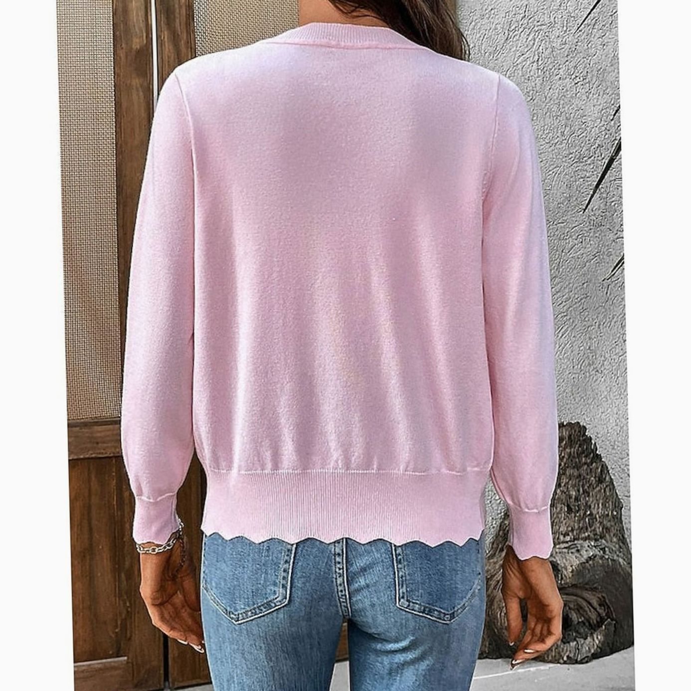 Nathalie - Cardigan Élégant Boutonné Bord Festonné