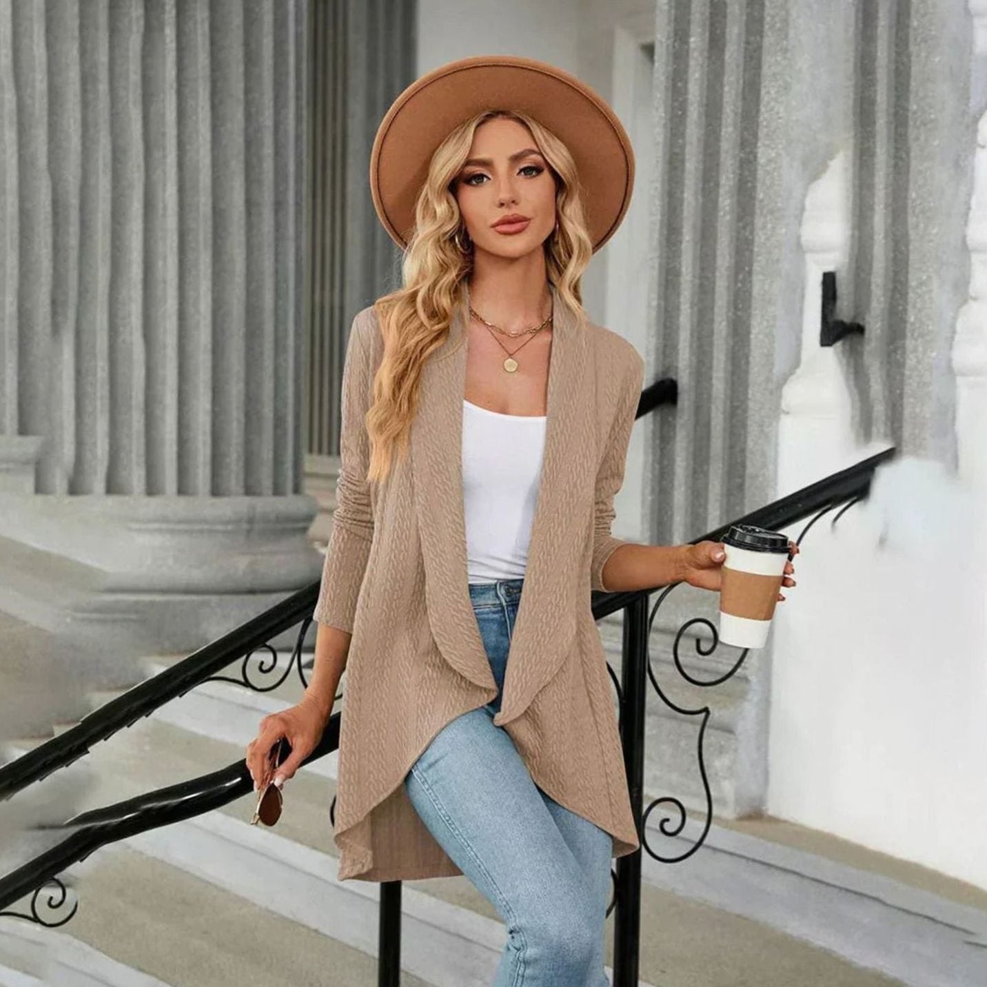 Delphine - Cardigan Élégant Ample Asymétrique