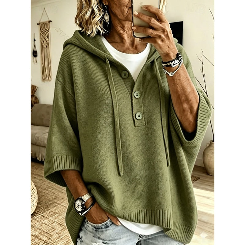 Nathalie - Sweat à Capuche Chic Oversize Boutonné
