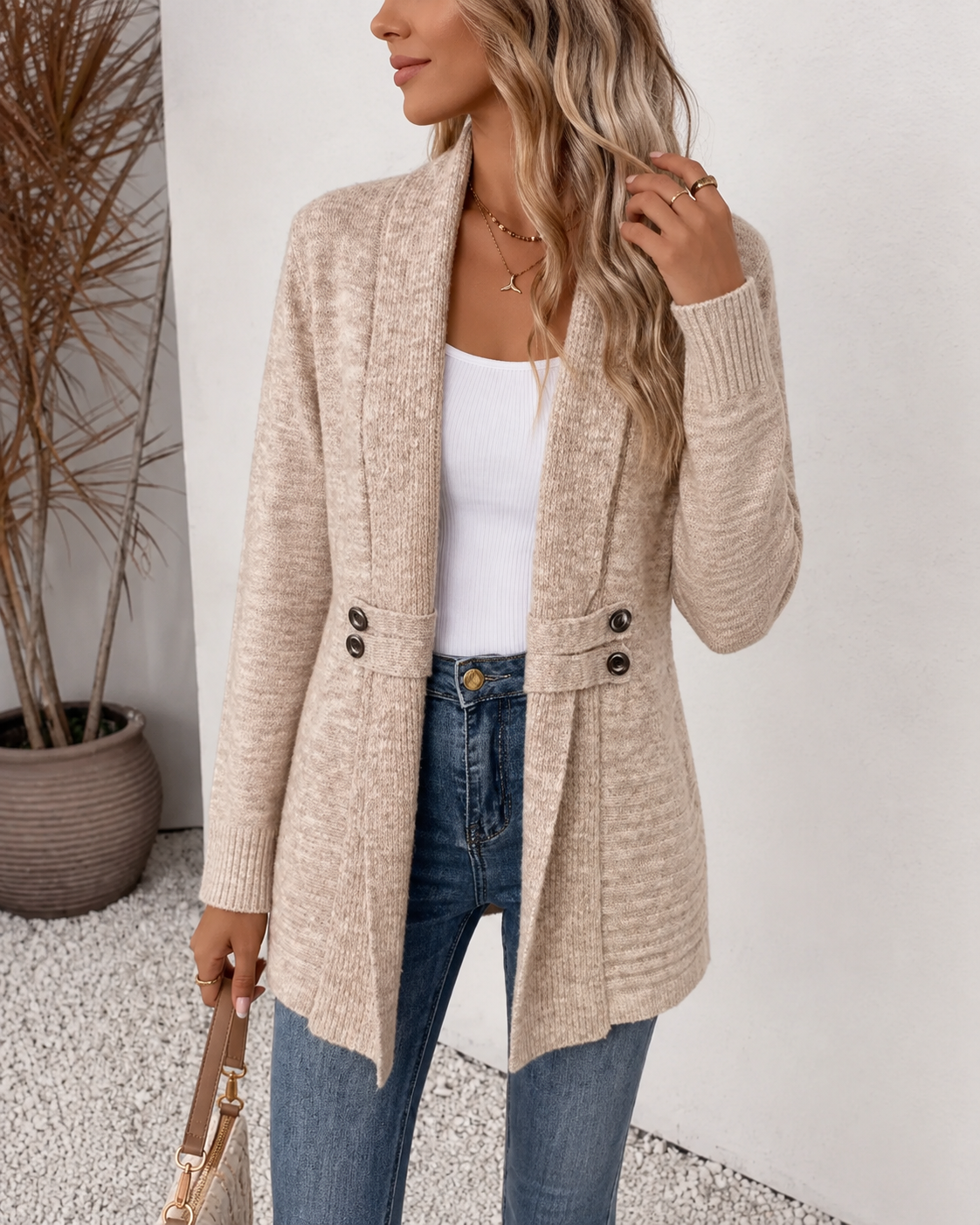 Valérie - Cardigan Élégant Long Boutonné