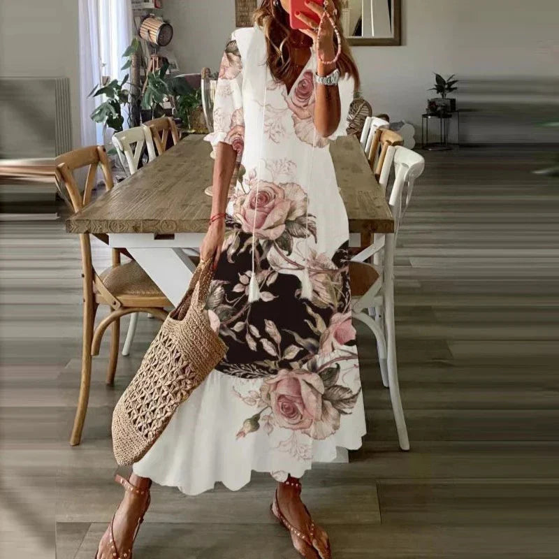 Émilie - Robe Maxi Bohème Fleurie Aquarelle Femme