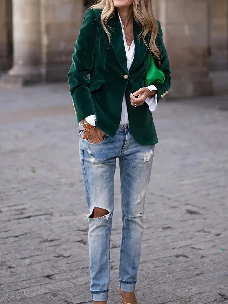 Caroline - Blazer Élégant Velours Boutonné