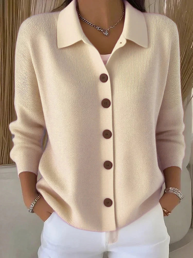 Delphine | Cardigan Élégant Maille Col Polo