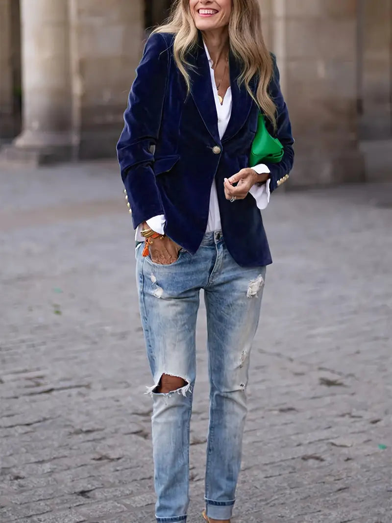 Caroline - Blazer Élégant Velours Boutonné