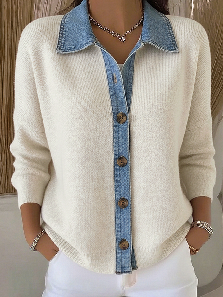 Amélie | Cardigan Chic Bicolore Col Chemise