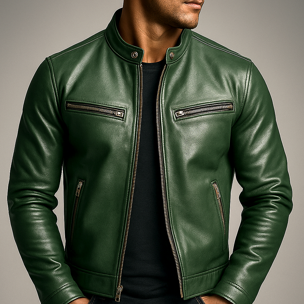 Vincent - Veste Élégante Cuir Col Montant
