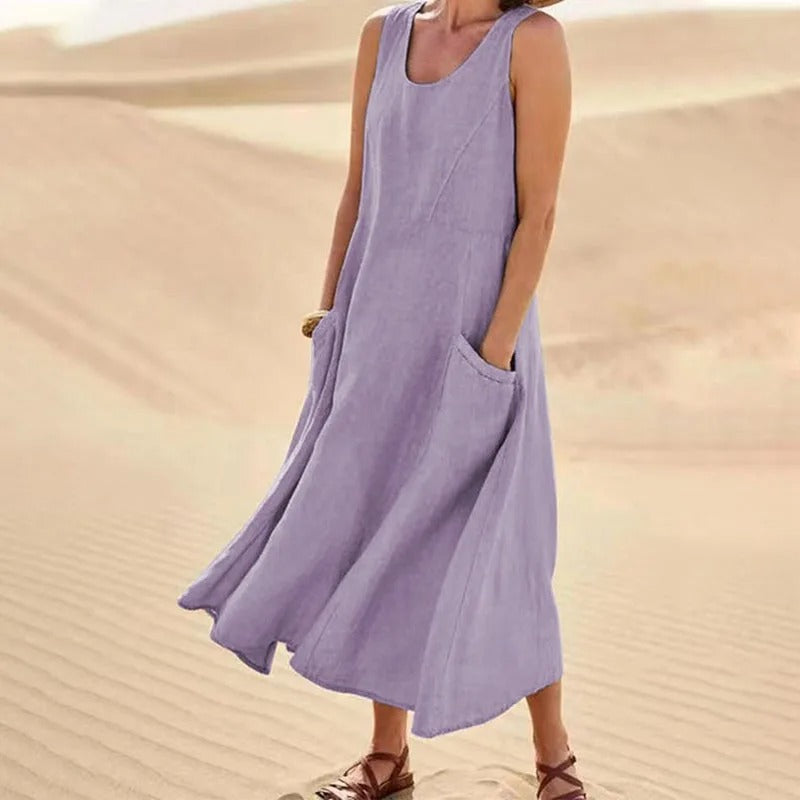 Camille - Robe Lin Sans Manches Longue Femme